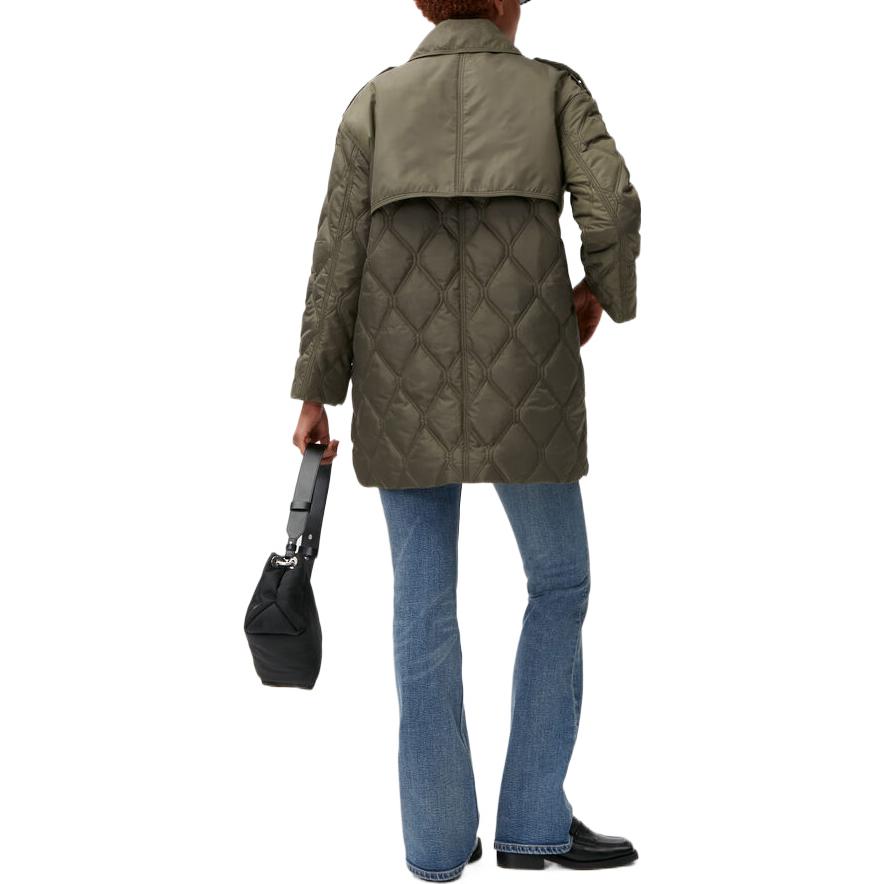 Purchase (Women) GANNI FW22 Solid Notched Collar Seam Jacket Women Green F7160-861