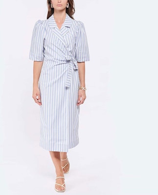 (W) 가니 FW22 스트라이프 칼라 벨트 미디 드레스 블루 반팔 원피스 F7220681 Lookbook (W) 가니 FW22 스트라이프 칼라 벨트 미디 드레스 블루 반팔 원피스 F7220681