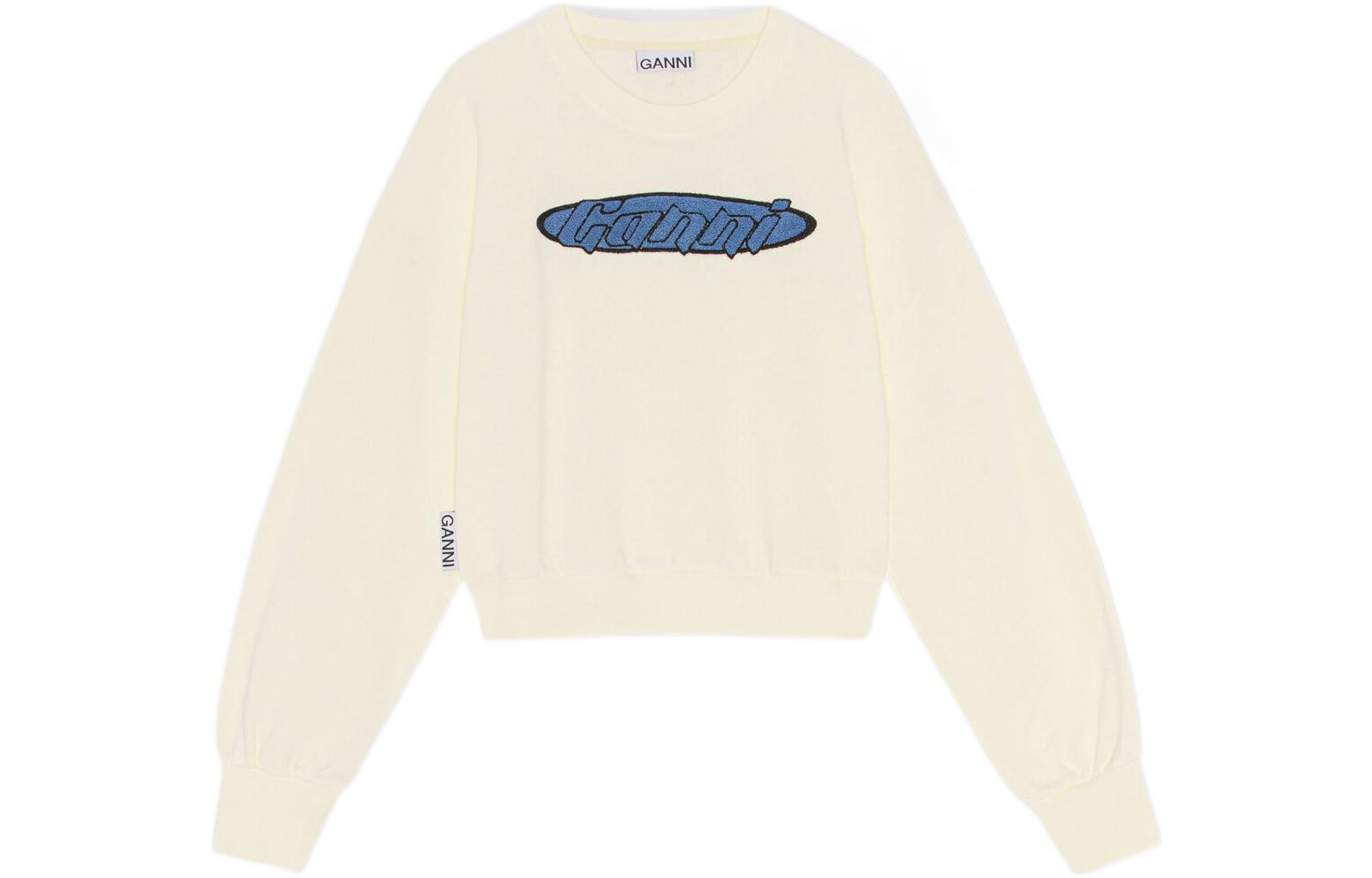 Order (Women) GANNI FW22 White Crewneck Sweatshirt with Logo Embroidery T3304-135