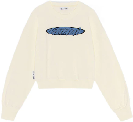 (Women) GANNI FW22 White Crewneck Sweatshirt with Logo Embroidery T3304-135 Order (Women) GANNI FW22 White Crewneck Sweatshirt with Logo Embroidery T3304-135