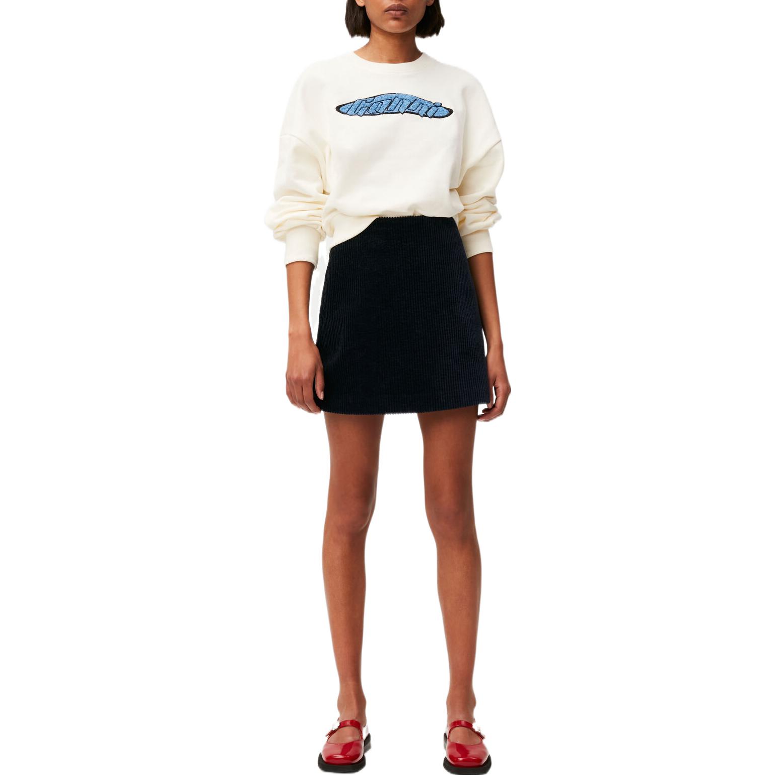 Shop (Women) GANNI FW22 White Crewneck Sweatshirt with Logo Embroidery T3304-135