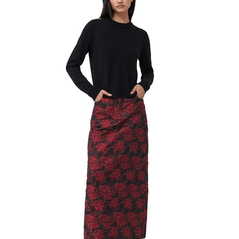 Shop (W) GANNI FW23 Sweater Hitam Berlengan Panjang Campuran Cashmere Ribbed K2058099