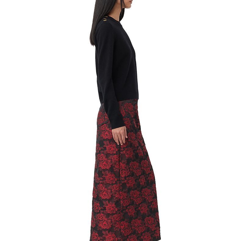 Purchase (W) GANNI FW23 Sweater Hitam Berlengan Panjang Campuran Cashmere Ribbed K2058099