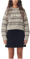 (Women) GANNI FW23 Cropped Crewneck Logo Sweater Grey Wolf K2154765 (Women) GANNI FW23 Cropped Crewneck Logo Sweater Grey Wolf K2154765