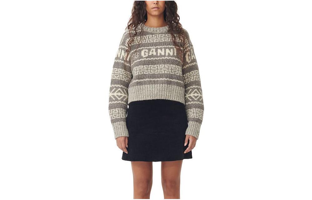 Order (W) 가니 FW23 크롭 크루넥 로고 스웨터 그레이 울프 K2154765