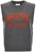 (Women) GANNI FW23 Logo Embroidered Wool Blend Knit Vest in Frost Gray. K1968523 (Women) GANNI FW23 Logo Embroidered Wool Blend Knit Vest in Frost Gray. K1968523