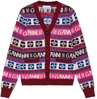 (Women) GANNI FW23 Logo Wool-Blend V-Neck Knit Sweater Multicolor. K2122999 (Women) GANNI FW23 Logo Wool-Blend V-Neck Knit Sweater Multicolor. K2122999