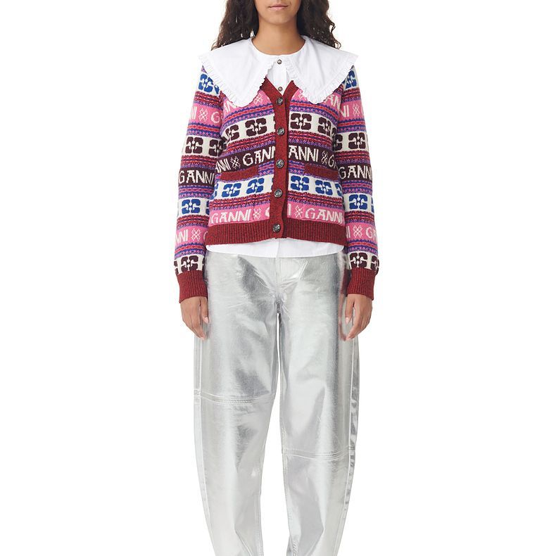 Shop (W) 가니 FW23 로고 울 블렌드 브이넥 니트 스웨터 멀티컬러. K2122999