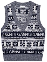 (Women) GANNI FW23 Retro Butterfly Logo Knit Vest in Navy Blue. K2092-683 (Women) GANNI FW23 Retro Butterfly Logo Knit Vest in Navy Blue. K2092-683
