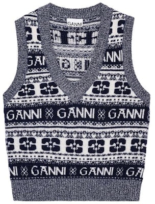 (W) 가니 FW23 레트로 버터플라이 로고 니트 베스트 네이비 블루. K2092-683 Buy (W) 가니 FW23 레트로 버터플라이 로고 니트 베스트 네이비 블루. K2092-683