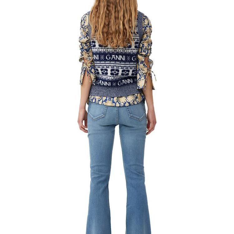 Shop (W) 가니 FW23 레트로 버터플라이 로고 니트 베스트 네이비 블루. K2092-683