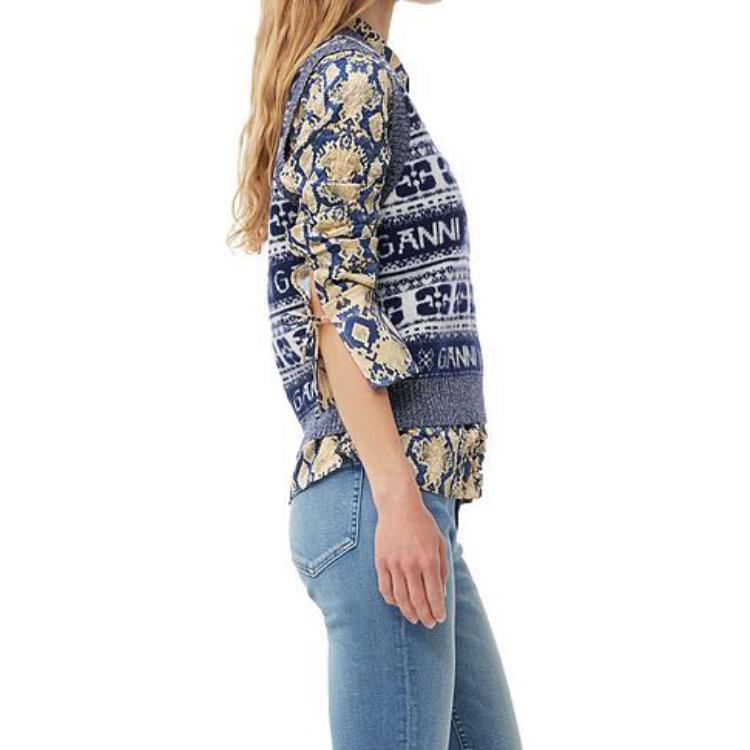 Purchase (W) 가니 FW23 레트로 버터플라이 로고 니트 베스트 네이비 블루. K2092-683