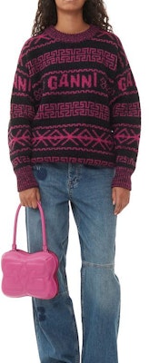 (W) 가니 FW23 레트로 플로럴 니트 풀오버 스웨터 피지 플라워 프린트. K2176854 Shop (W) 가니 FW23 레트로 플로럴 니트 풀오버 스웨터 피지 플라워 프린트. K2176854