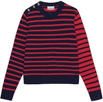 (Women) GANNI FW23 Striped Wool Knit Long Sleeve Sweater Pomegranate Red. K2049-785 (Women) GANNI FW23 Striped Wool Knit Long Sleeve Sweater Pomegranate Red. K2049-785