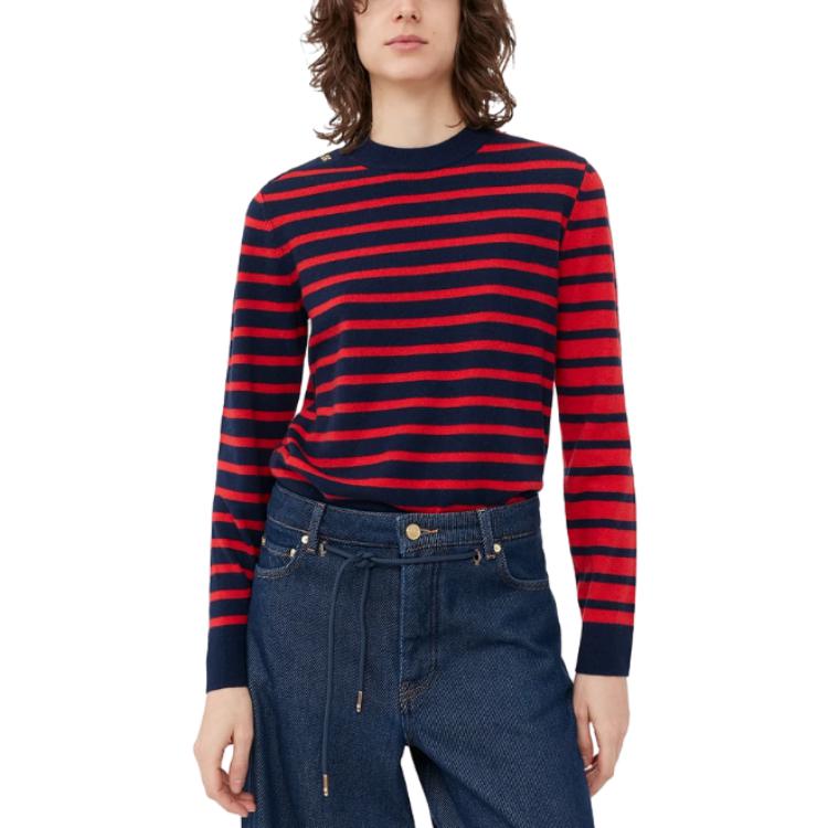 Details for (W) 가니 FW23 스트라이프 울 롱슬리브 니트 스웨터 석류 레드. K2049-785