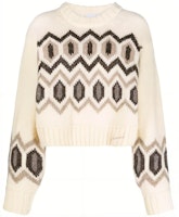 (Women) GANNI FW23 White Embroidered Knit Sweater - Crewneck, Loose Fit. K2042135 (Women) GANNI FW23 White Embroidered Knit Sweater - Crewneck, Loose Fit. K2042135