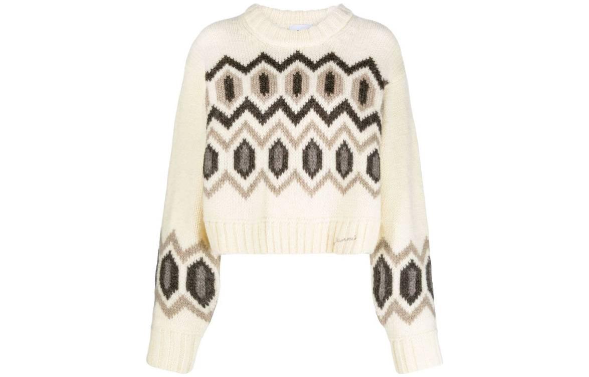 Order (W) 가니 FW23 화이트 자수 니트 스웨터 - 크루넥 루즈핏. K2042135