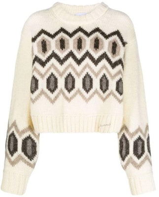 (W) 가니 FW23 화이트 자수 니트 스웨터 - 크루넥 루즈핏. K2042135 Order (W) 가니 FW23 화이트 자수 니트 스웨터 - 크루넥 루즈핏. K2042135