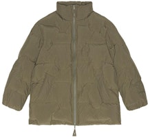 (Women) GANNI FW23 Zip-Up Hooded Puffer Jacket Cotton Coat in Black Olive Green. F8474861 (Women) GANNI FW23 Zip-Up Hooded Puffer Jacket Cotton Coat in Black Olive Green. F8474861