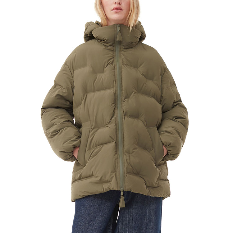 Lookbook (W) GANNI FW23 黑橄榄绿拉链连帽棉质羽绒夹克外套. F8474861