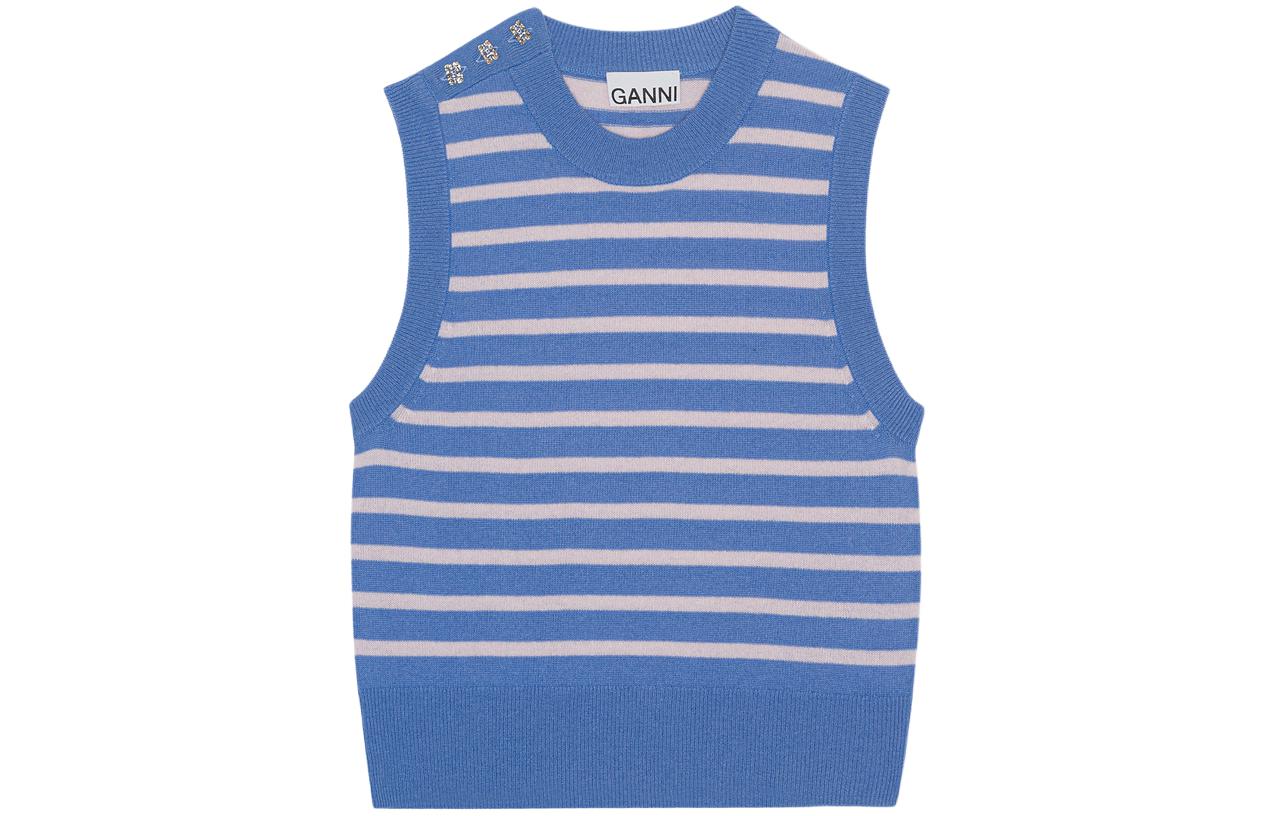 (Women) GANNI FW23 Striped Sleeveless Pullover Vest Women’s Silver Lake Blue. K1984695
