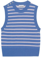 (Women) GANNI FW23 Striped Sleeveless Pullover Vest Women’s Silver Lake Blue. K1984695 (Women) GANNI FW23 Striped Sleeveless Pullover Vest Women’s Silver Lake Blue. K1984695