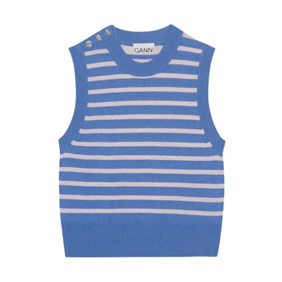(Women) GANNI FW23 Striped Sleeveless Pullover Vest Women’s Silver Lake Blue. K1984695
