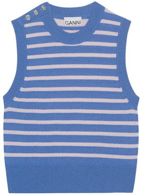 (W) GANNI FW23 條紋無袖背心 女款 銀湖藍色毛衣背心。 K1984695 Order (W) GANNI FW23 條紋無袖背心 女款 銀湖藍色毛衣背心。 K1984695
