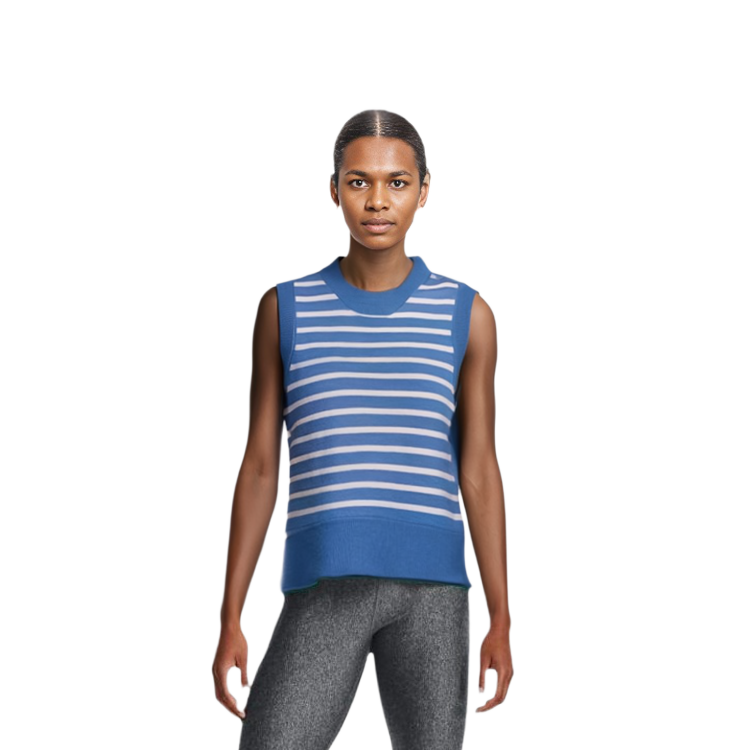 Shop (W) GANNI FW23 條紋無袖背心 女款 銀湖藍色毛衣背心。 K1984695