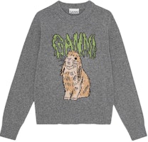 (Women) GANNI FW24 Bunny Graphic Long Sleeve Sweater Frost Gray K2402523 (Women) GANNI FW24 Bunny Graphic Long Sleeve Sweater Frost Gray K2402523
