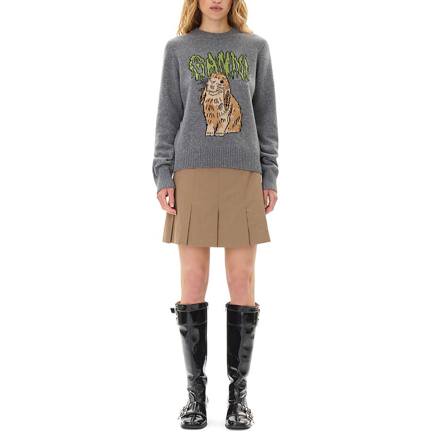 Lookbook (W) 가니 FW24 버니 그래픽 롱 슬리브 스웨터 프로스트 그레이 K2402523