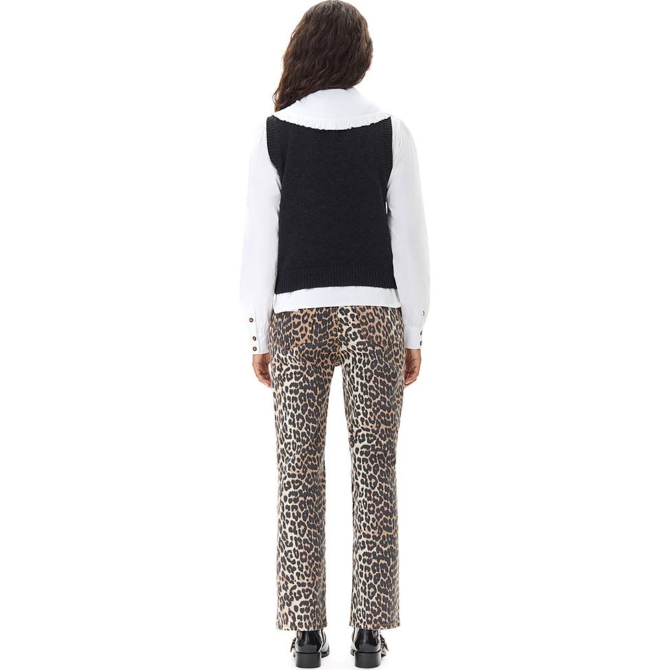 Lookbook (W) 가니 FW24 로고 자수 립 니트 조끼 팬텀 블랙. K2362252