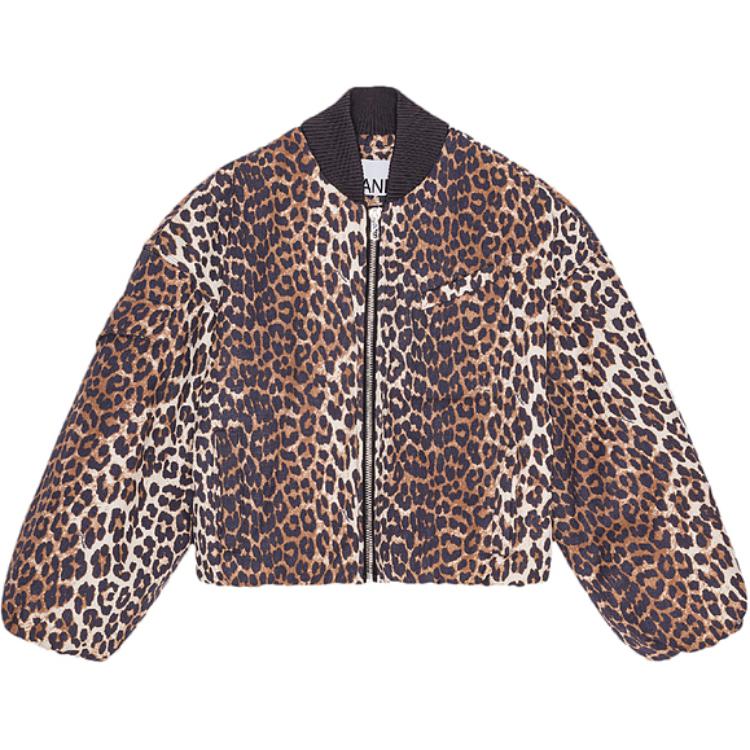 (Women) GANNI FW24 Leopard Print Zipper Bomber Jacket Almond Cream W0202859
