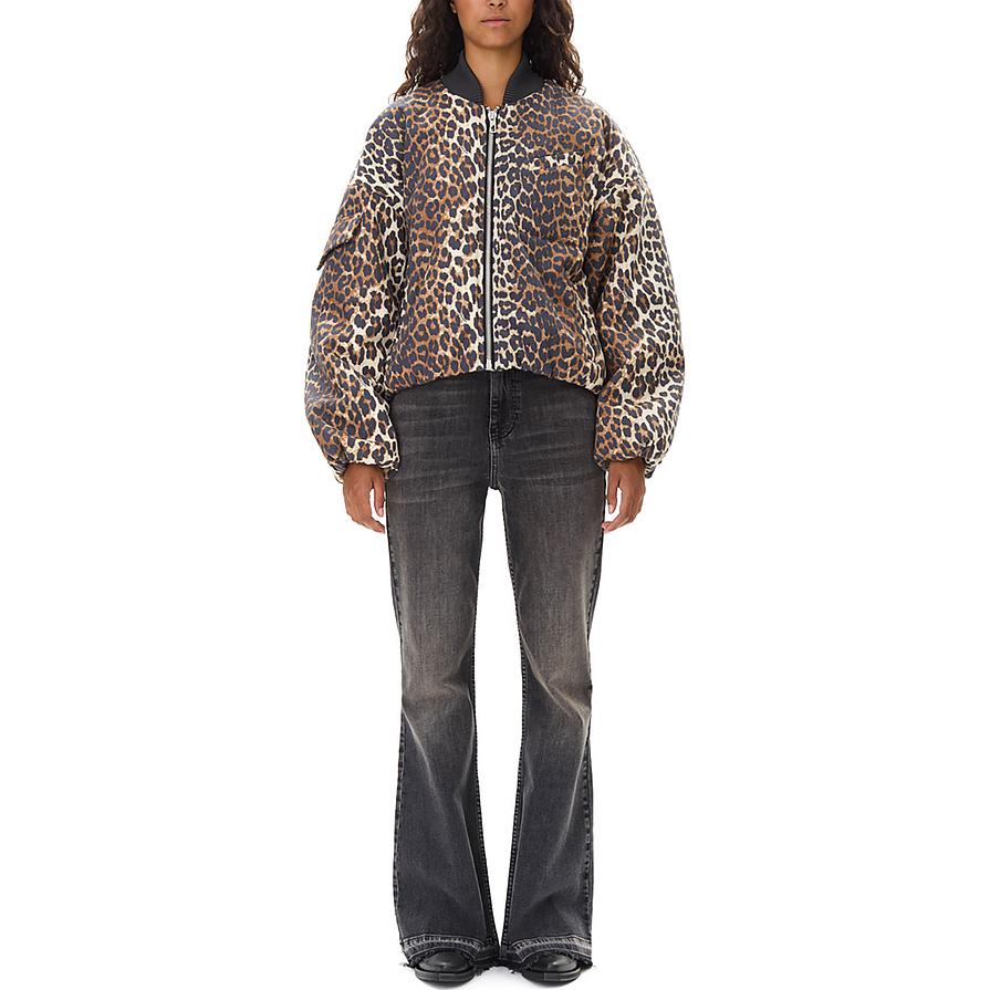 Lookbook (W) GANNI FW24 豹紋拉鍊飛行夾克 杏仁奶油色 W0202859