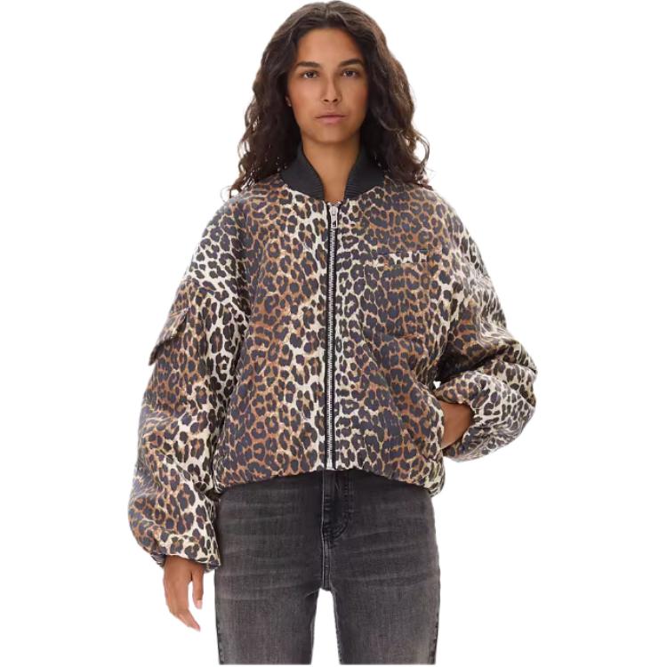 Details for (W) GANNI FW24 豹紋拉鍊飛行夾克 杏仁奶油色 W0202859