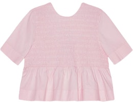 (Women) GANNI FW24 Open Back Ruched Cotton Poplin Crewneck Shirt Women Pale Pink F9694868 (Women) GANNI FW24 Open Back Ruched Cotton Poplin Crewneck Shirt Women Pale Pink F9694868