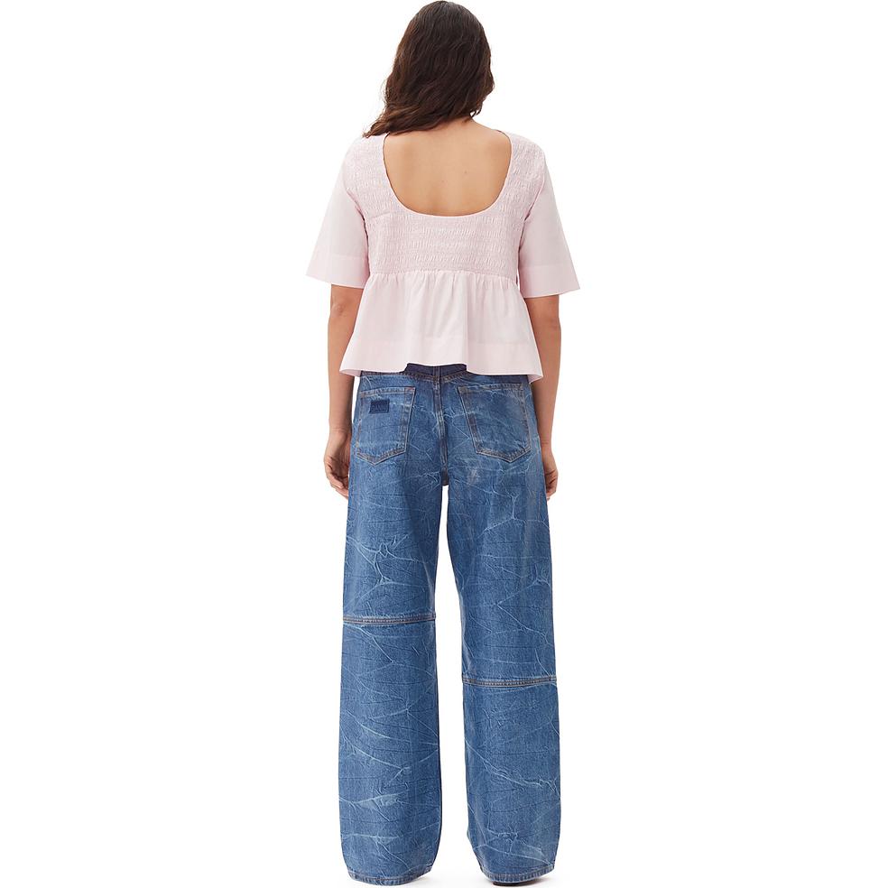 Purchase (W) GANNI 秋冬24 女士褶饰露背棉质圆领衬衫 浅粉色 F9694868