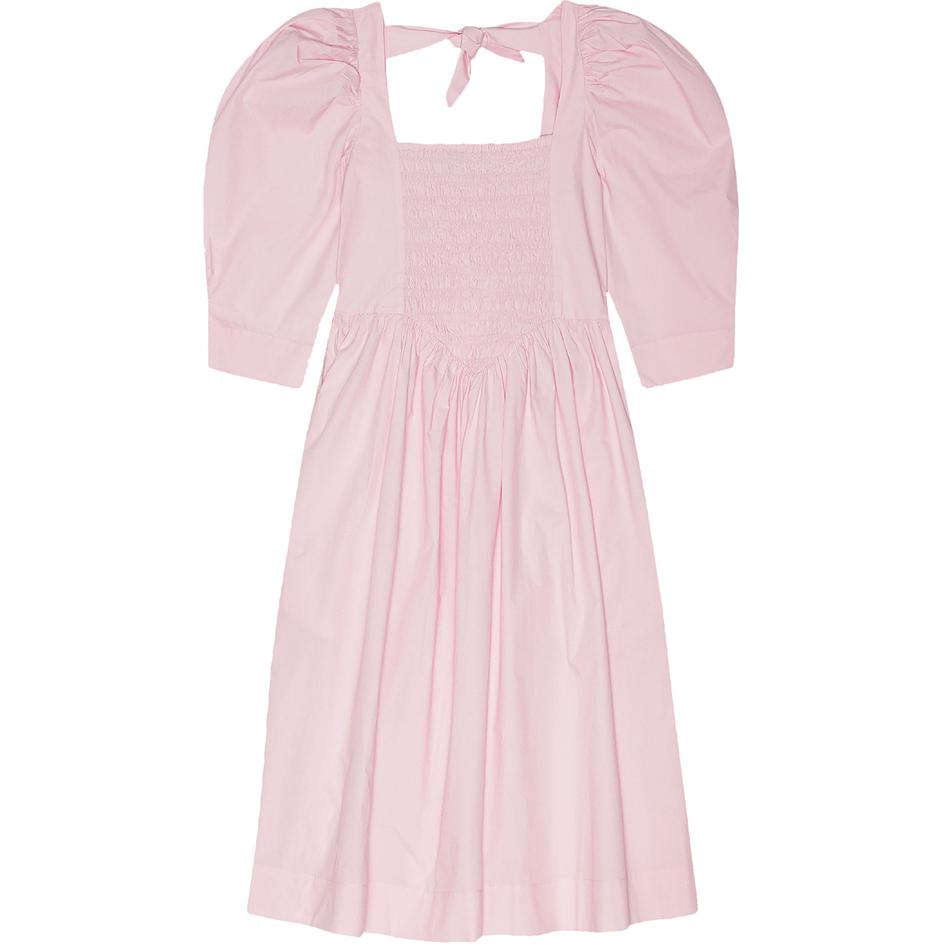 (Women) GANNI FW24 Square Neck Cotton Poplin Midi Dress Women’s Off-White Pink F9691868