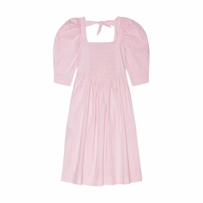 (Women) GANNI FW24 Square Neck Cotton Poplin Midi Dress Women’s Off-White Pink F9691868