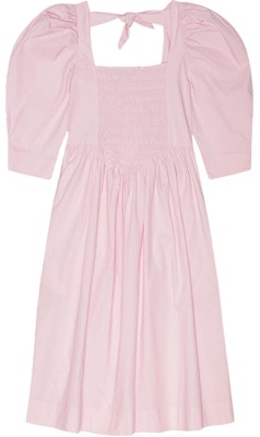 (W) GANNI FW24 Gaun Midi Square Neck Cotton Poplin Wanita Putih Susu Merah Jambu F9691868 Order (W) GANNI FW24 Gaun Midi Square Neck Cotton Poplin Wanita Putih Susu Merah Jambu F9691868