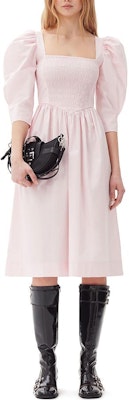 (W) GANNI FW24 Gaun Midi Square Neck Cotton Poplin Wanita Putih Susu Merah Jambu F9691868 Lookbook (W) GANNI FW24 Gaun Midi Square Neck Cotton Poplin Wanita Putih Susu Merah Jambu F9691868