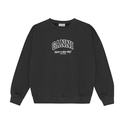 (Women) GANNI Gray Long Sleeve Sweatshirt with Logo Print T3872252