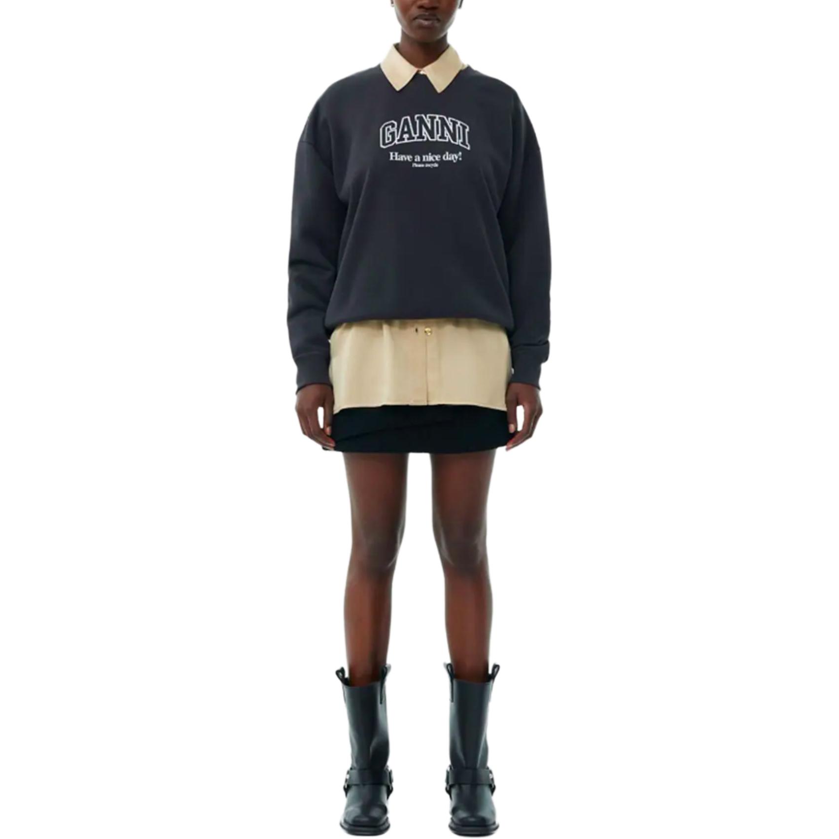 Lookbook (W) GANNI 灰色長袖印花標誌休閒上衣 T3872252