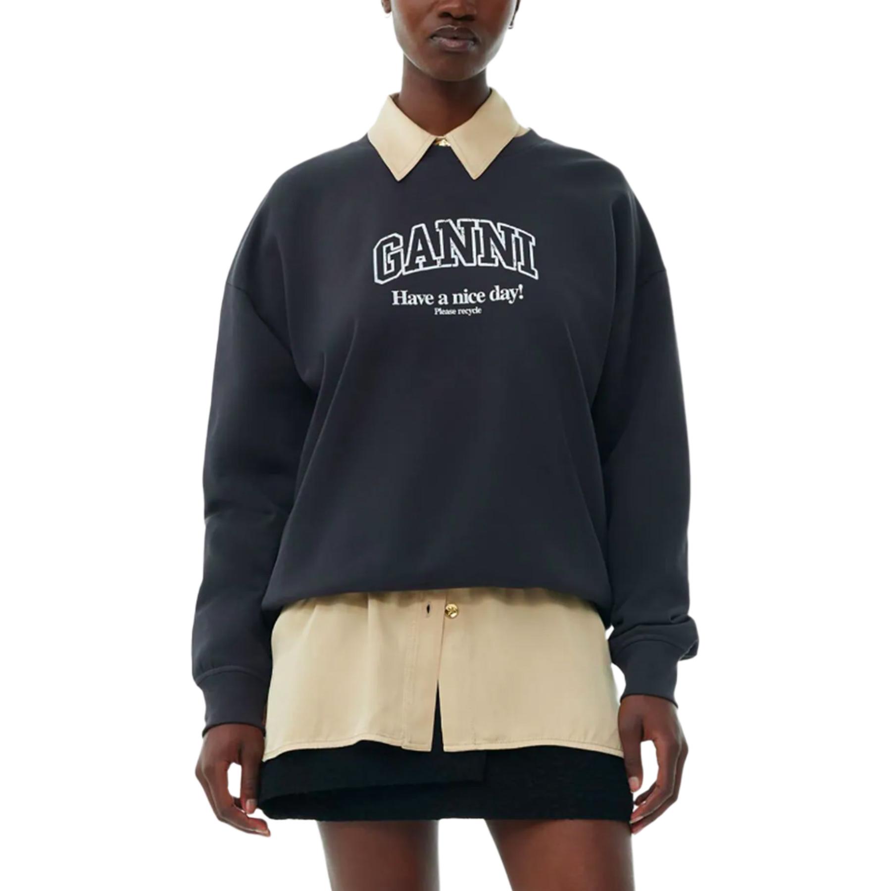 Shop (W) GANNI 灰色長袖印花標誌休閒上衣 T3872252