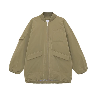 (Women) GANNI Green Light Twill Oversized Bomber Jacket Aloe Vera Zip Jacket. F8648808