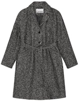 (Women) GANNI Herringbone Wool Blend Belted Coat for Women - Black F8316-099 (Women) GANNI Herringbone Wool Blend Belted Coat for Women - Black F8316-099