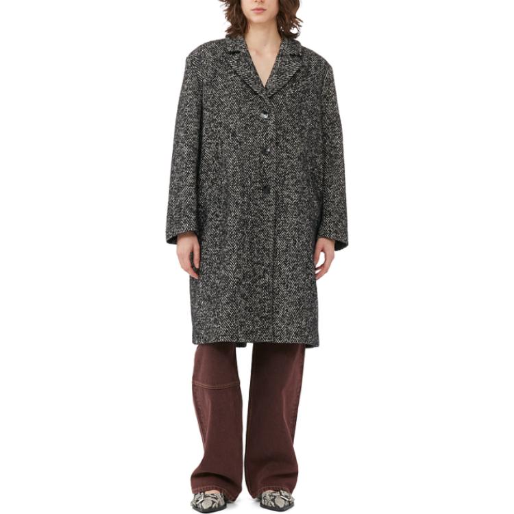 Lookbook (W) 가니 헤링본 울 블렌드 벨트 코트 여성 - 블랙 F8316-099