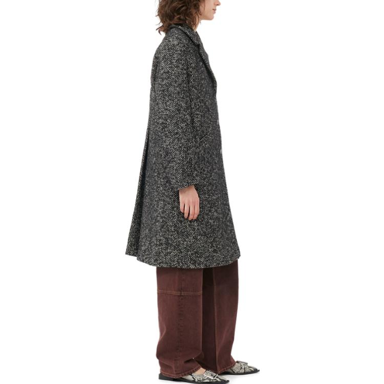 Purchase (W) 가니 헤링본 울 블렌드 벨트 코트 여성 - 블랙 F8316-099