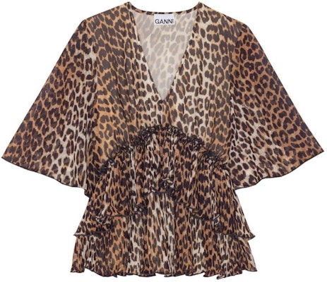 (W) 가니 레오파드 브이넥 반소매 셔츠 브라운 F8694-859 Order (W) 가니 레오파드 브이넥 반소매 셔츠 브라운 F8694-859