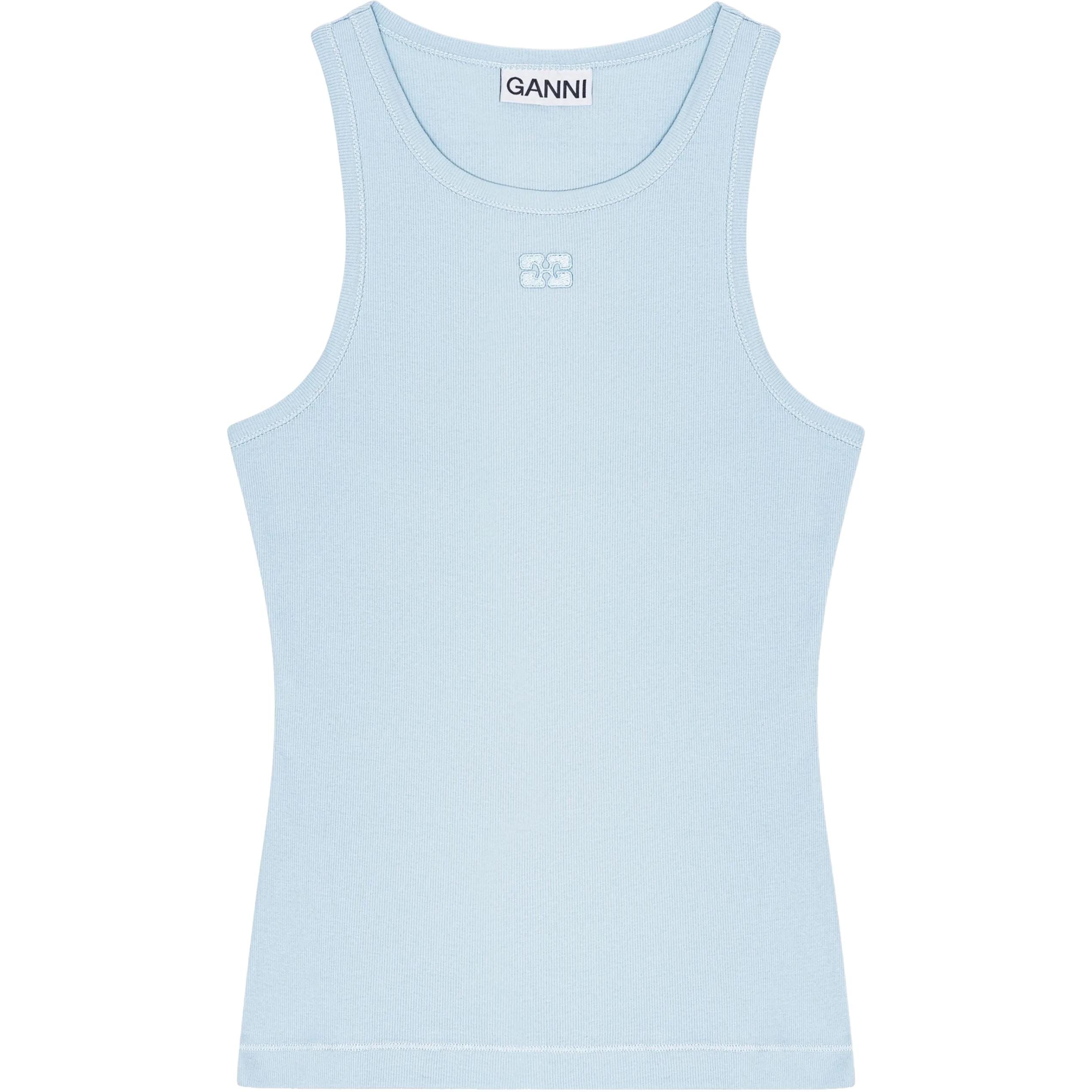 (Women) GANNI Light Blue Sleeveless Slim Fit Crew Neck Tank Top T4143326